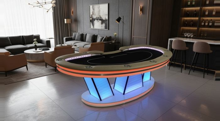Mesa de Poker Luxo TV com LED, Borda em Acrílico e Base Iluminada - L30